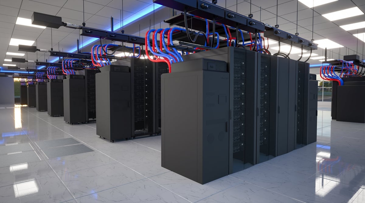 Server Room with Rows of Server Cabinets