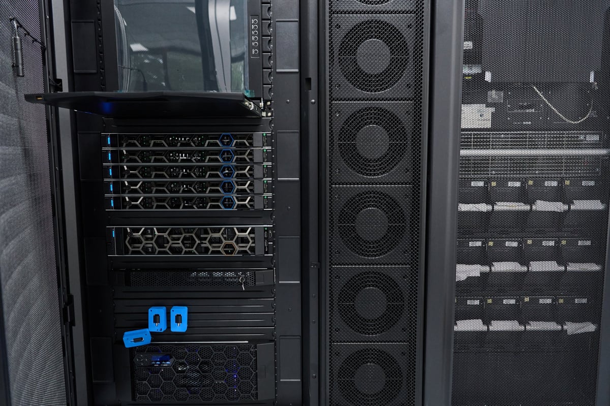 Server racks and network hardware in a data center
